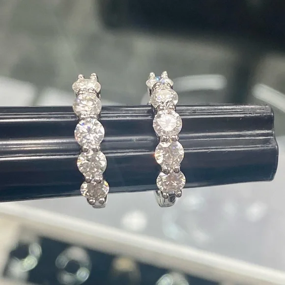 2 Carat Diamond Hoop Earrings - 5 Stone Diamonds bday Huggie Hoops
